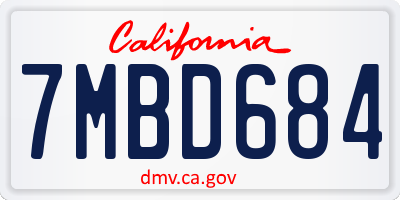 CA license plate 7MBD684