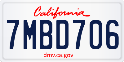 CA license plate 7MBD706
