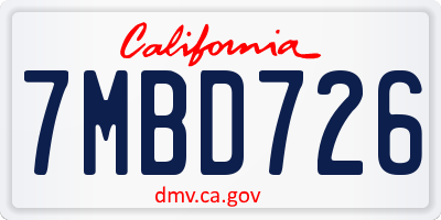 CA license plate 7MBD726