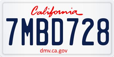 CA license plate 7MBD728