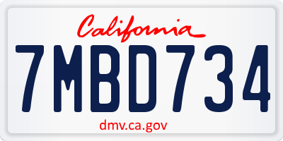 CA license plate 7MBD734