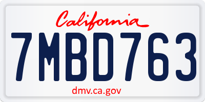 CA license plate 7MBD763