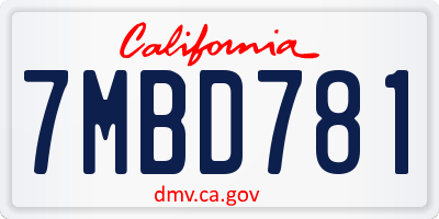 CA license plate 7MBD781