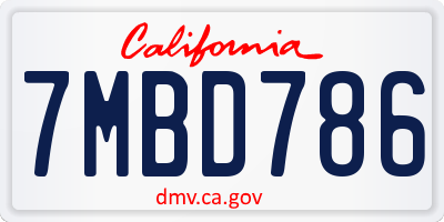 CA license plate 7MBD786