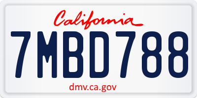 CA license plate 7MBD788