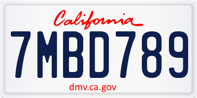 CA license plate 7MBD789