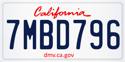 CA license plate 7MBD796