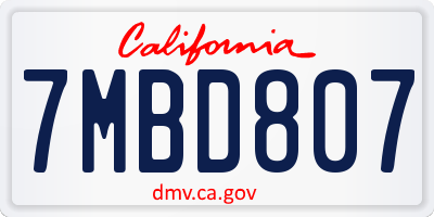 CA license plate 7MBD807