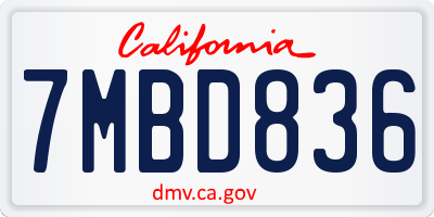 CA license plate 7MBD836