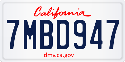 CA license plate 7MBD947