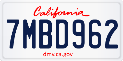 CA license plate 7MBD962