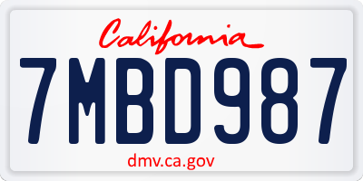 CA license plate 7MBD987
