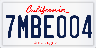 CA license plate 7MBE004