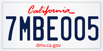 CA license plate 7MBE005