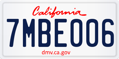 CA license plate 7MBE006