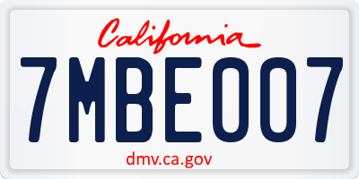 CA license plate 7MBE007