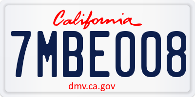 CA license plate 7MBE008