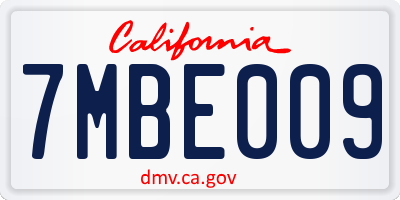 CA license plate 7MBE009