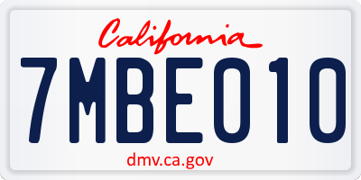 CA license plate 7MBE010