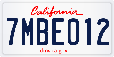 CA license plate 7MBE012
