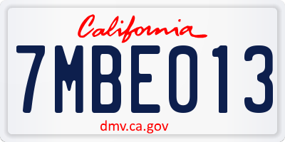 CA license plate 7MBE013