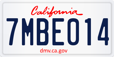 CA license plate 7MBE014