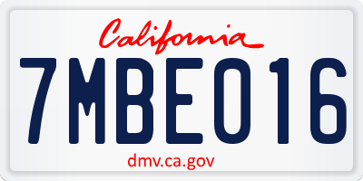 CA license plate 7MBE016