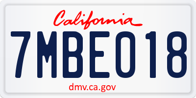 CA license plate 7MBE018