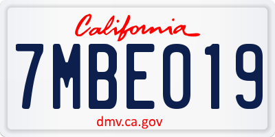 CA license plate 7MBE019