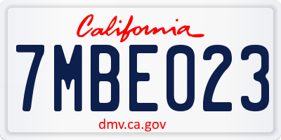 CA license plate 7MBE023