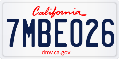 CA license plate 7MBE026