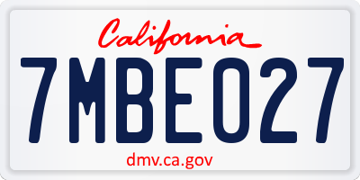 CA license plate 7MBE027