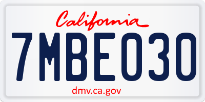 CA license plate 7MBE030