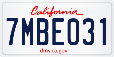 CA license plate 7MBE031