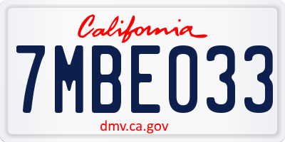 CA license plate 7MBE033