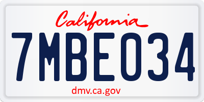 CA license plate 7MBE034