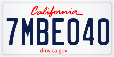 CA license plate 7MBE040