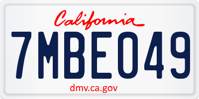 CA license plate 7MBE049