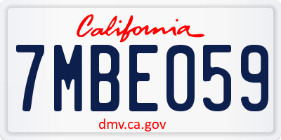 CA license plate 7MBE059