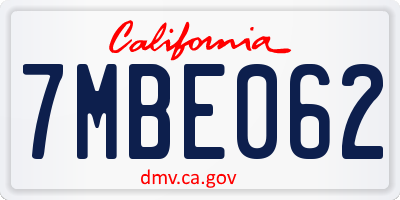 CA license plate 7MBE062