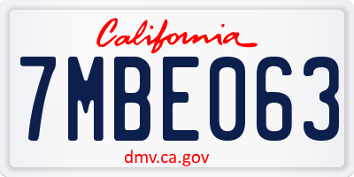 CA license plate 7MBE063