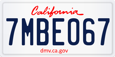 CA license plate 7MBE067