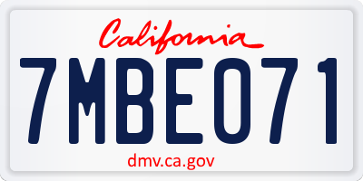CA license plate 7MBE071