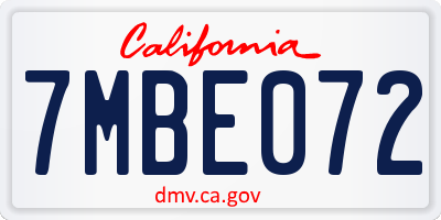CA license plate 7MBE072
