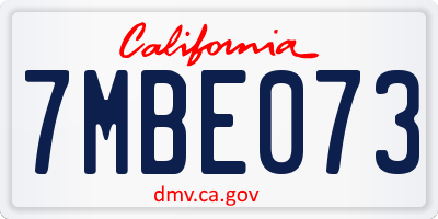 CA license plate 7MBE073