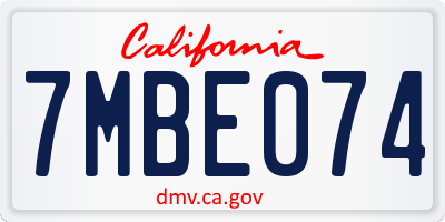 CA license plate 7MBE074