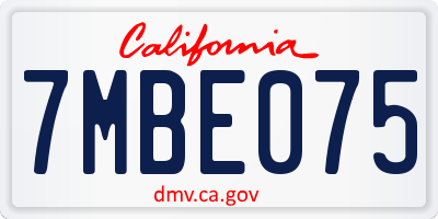 CA license plate 7MBE075