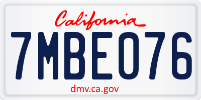 CA license plate 7MBE076