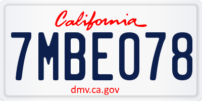 CA license plate 7MBE078