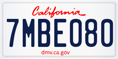 CA license plate 7MBE080